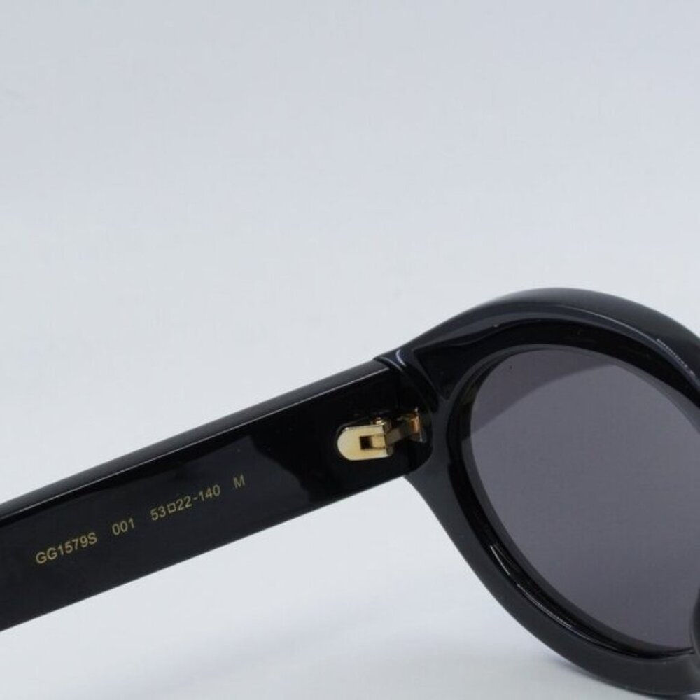 Gucci GG1579S 001 Sunglasses Shiny Black Oval Frame, Grey Lenses - Picture 5 of 10